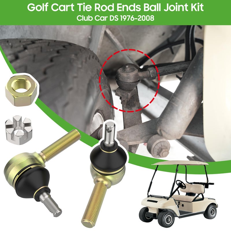 10L0L Golf Cart Tie Rod End Kit for Club Car DS 1976-2008 Gas & Electric, Left-Hand & Right-Hand Thread Ball Joint, OEM# 7539 7540 - Image 2